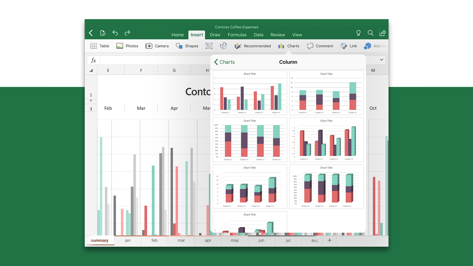 screenshot of charts in excel