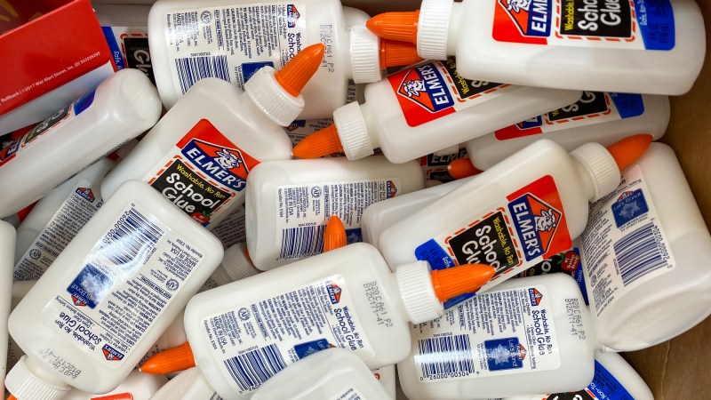 Orlando, FL/USA-7/19/20: A bin of Elmers Glue in the school supply aisle at a Walmart in Orlando, Florida.