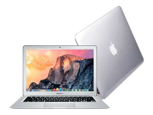 A silver 2017 MacBook Air on a plain background.