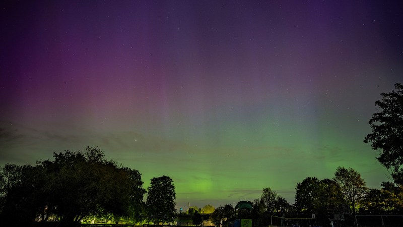 This photo taken on May 11, 2024 shows the northern lights over a suburb in London, Britain. (Photo by Stephen Chung/Xinhua via Getty Images)