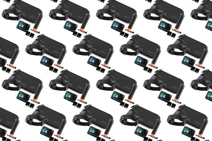 A GoPro Hero12 on a plain background in a pattern.