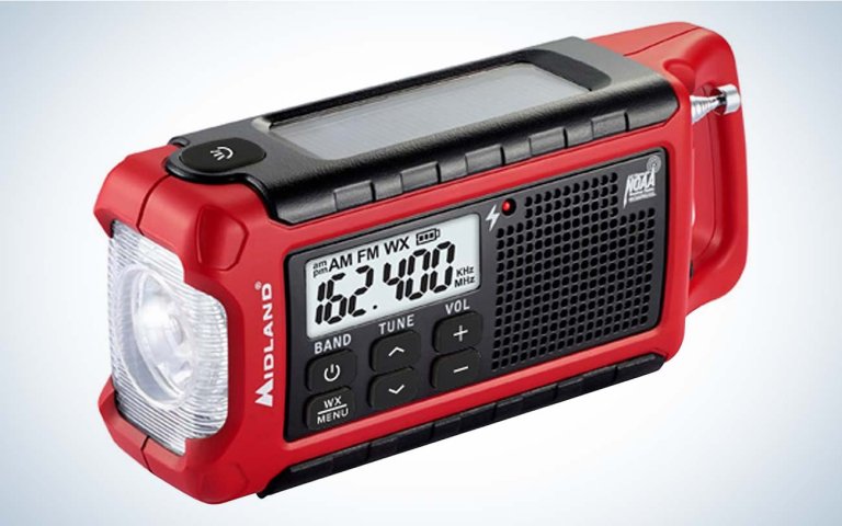 Midland ER210 weather radio on a plain background