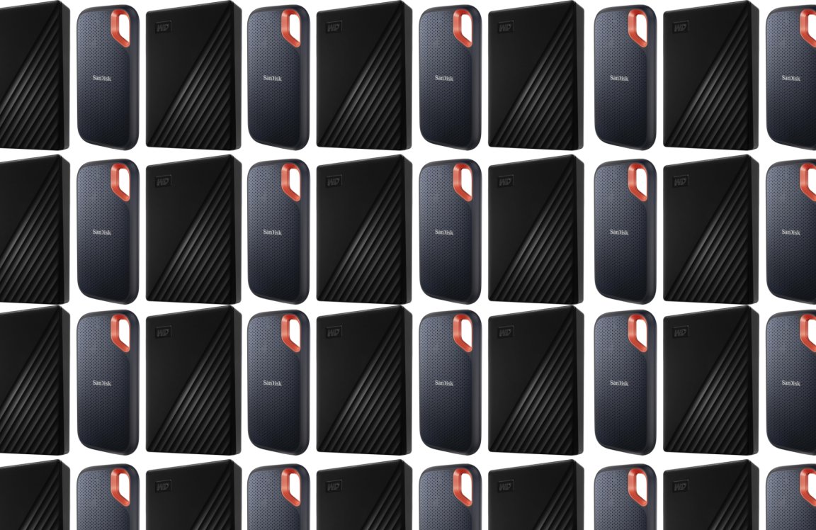 The best Cyber Monday external hard drive and SSDs in a tiled configuration.