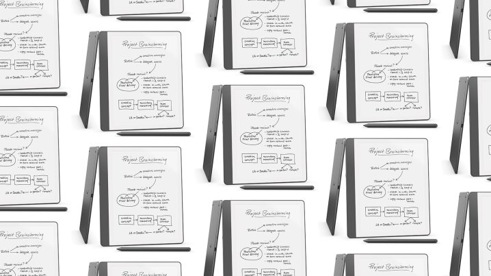 Kindle Scribes arranged in a pattern on-sale during Amazon's Winter Sale