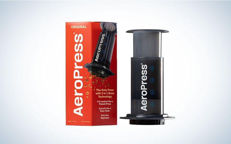 AeroPress sitting next to its box
