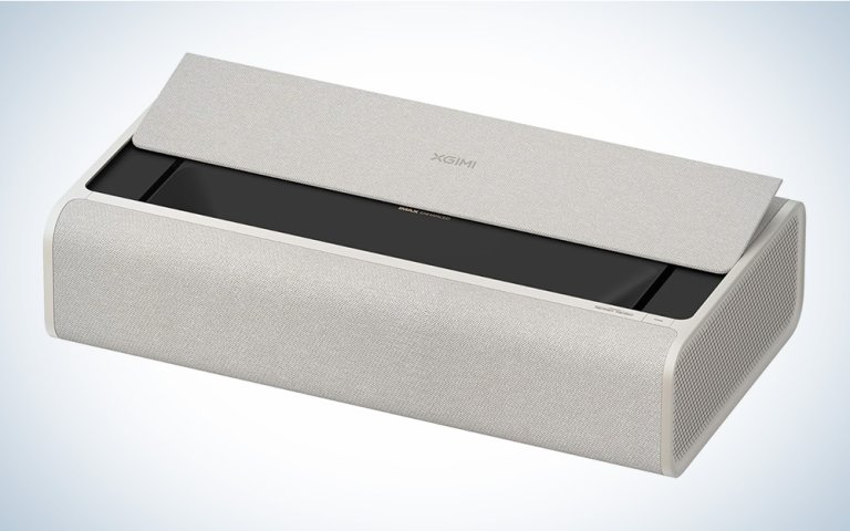 Rectangular XGIMI Aura 2 UST projector on a grey gradient background