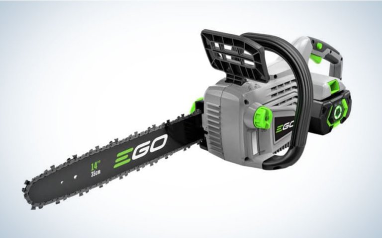 Ego chainsaw on a plain backdrop on sale at Amazon