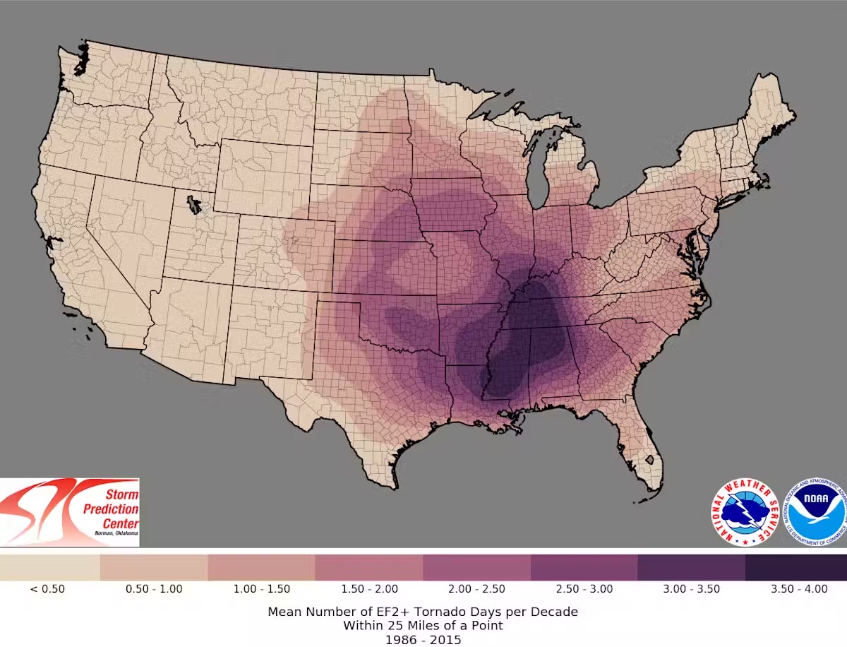 map of tornado days