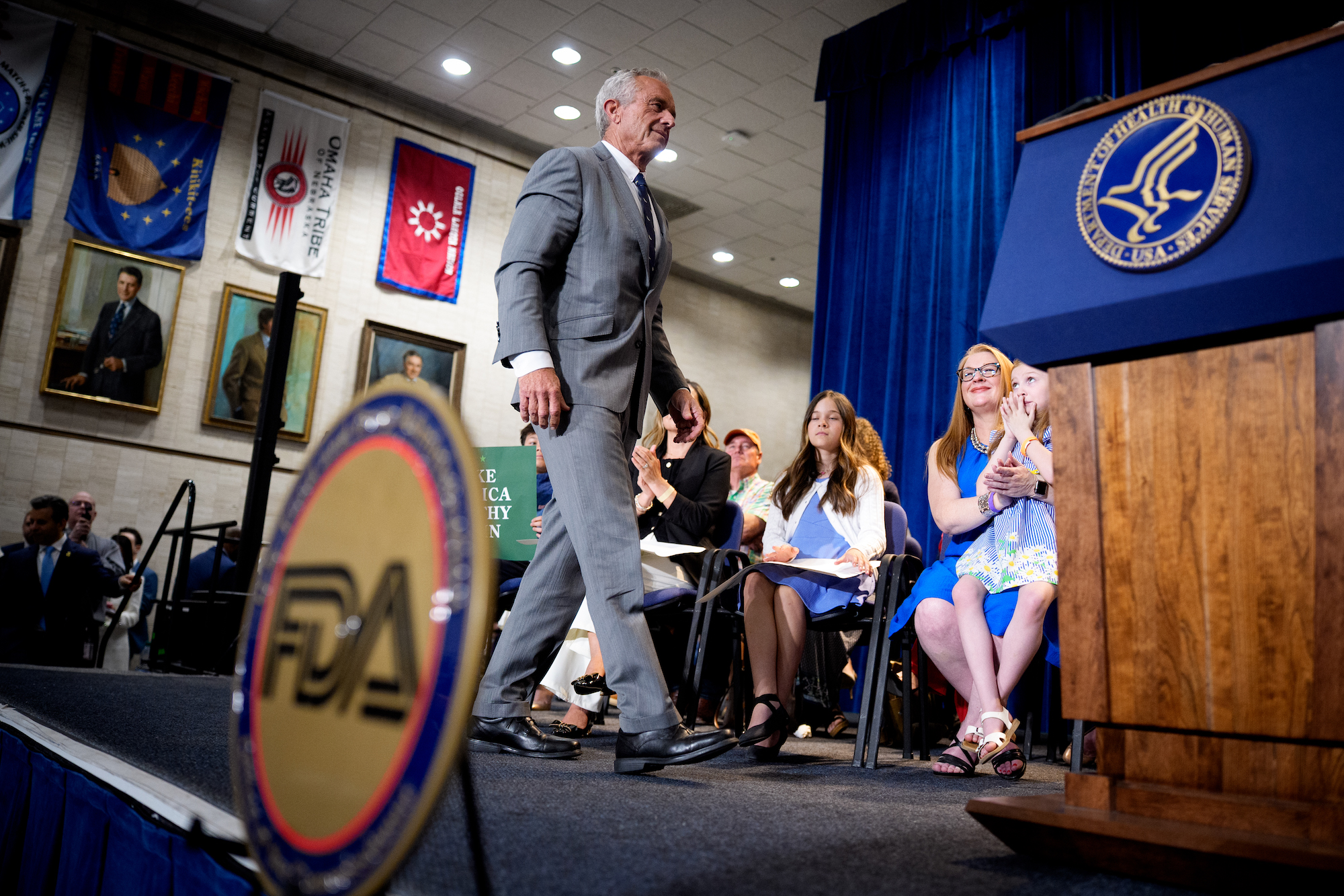 WASHINGTON, DC - APRIL 22: Health and Human Services Secretary Robert F. Kennedy Jr. takes the stage to speak at a news conference at the Health and Human Services Department on April 22, 2025 in Washington, DC. Kennedy spoke about the intent of the FDA "to phase out the use of petroleum-based synthetic dyes in the nation's food supply." (Photo by Andrew Harnik/Getty Images)