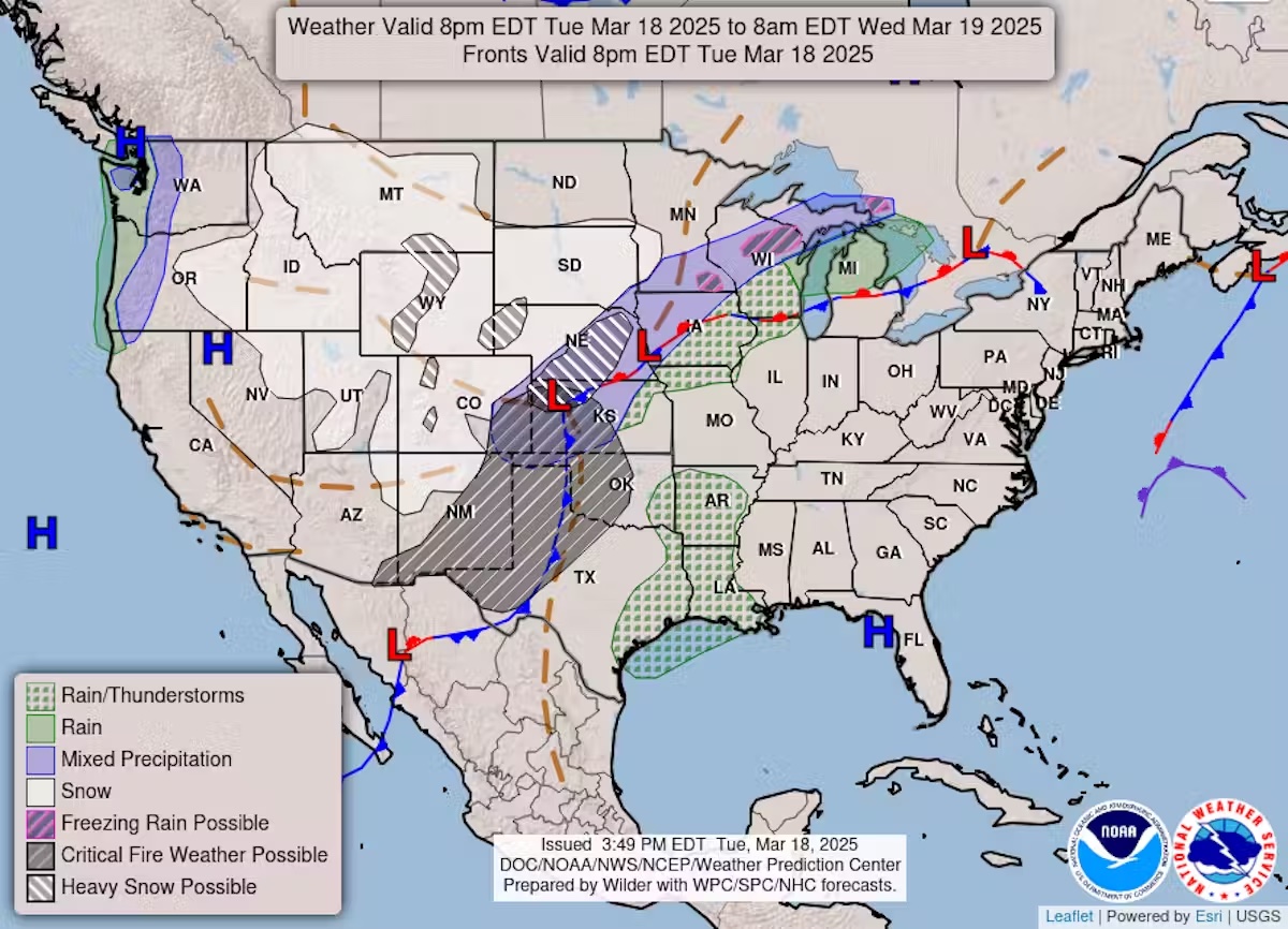 map of pressure systems in US