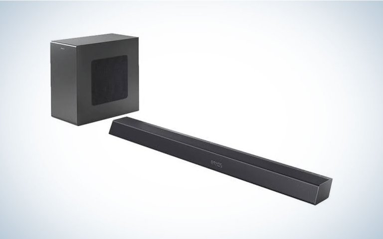 Philips B8905 soundbar with wireless subwoofer on a plain background on sale at Walmart