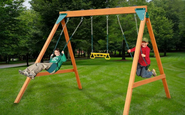 Gorilla swing set with kids swinging on it on sale at Amazon