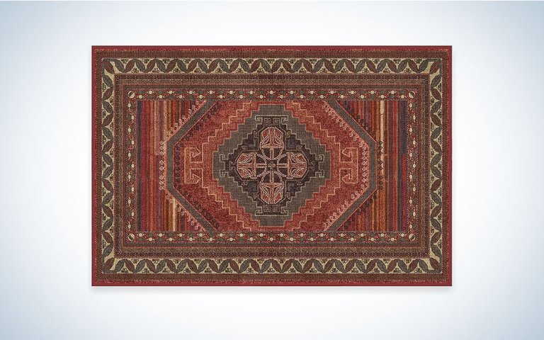Ruggable Star Wars Rug with a bright red pattern of the mandalore
