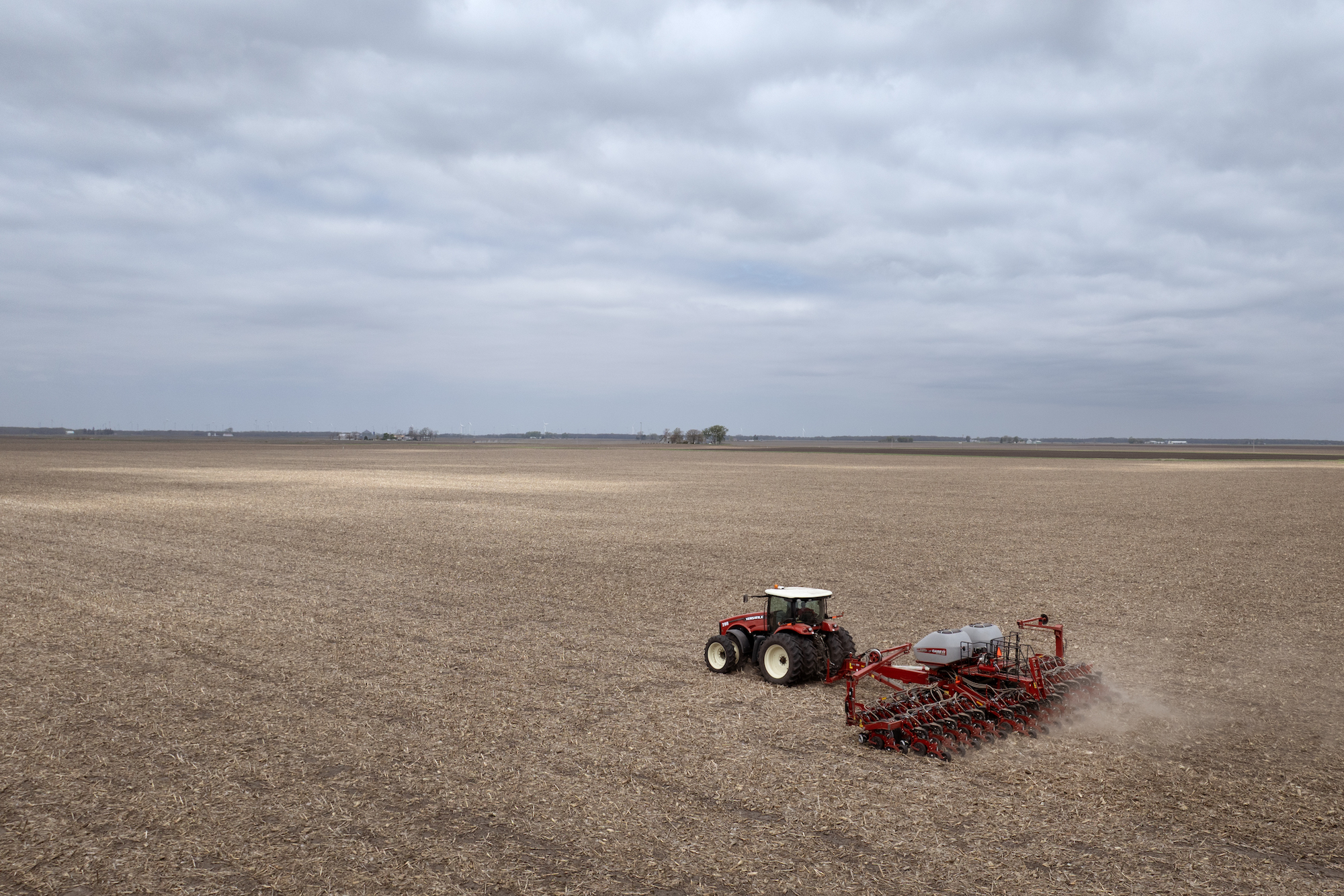 a tractor on a soybean farm