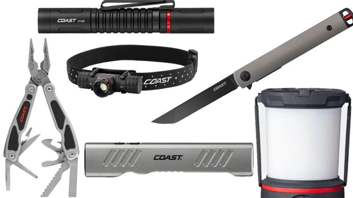 Coast products arranged on a plain background