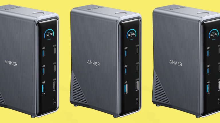 Anker docking stations on a yellow background