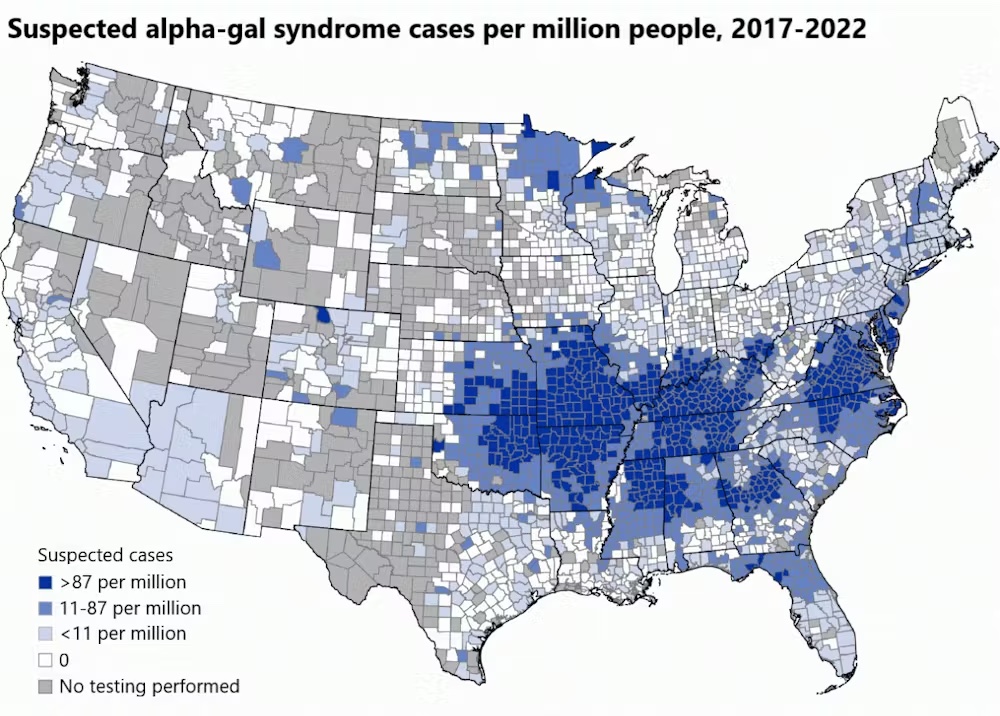 map of alpha-gal syndrome in usa