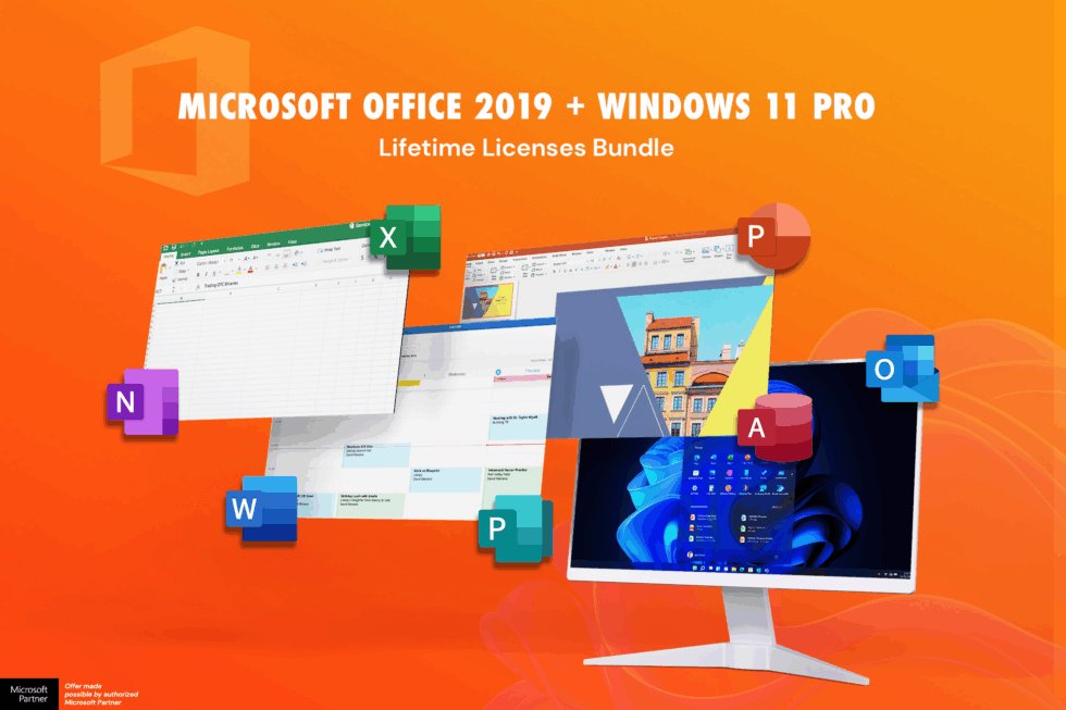 Header image for a lifetime license for Microsoft Office Pro 2019 for Windows plus Windows 11 Pro Bundle Stack Commerce sponsored deal