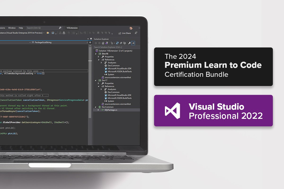 Header image for Microsoft Visual Studio Professional 2022 plus The Premium Learn to Code Certification Bundle Stack Commerce sponsored deal