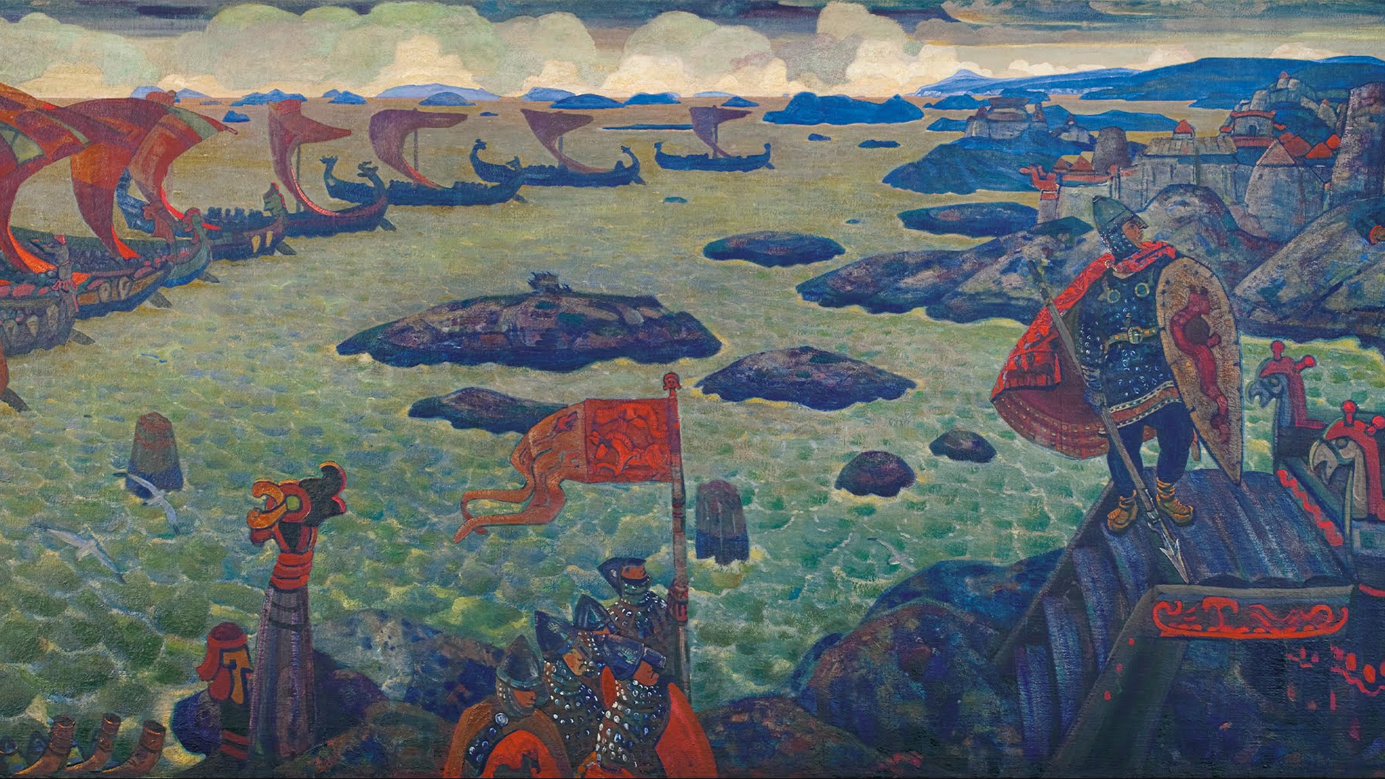 a painting depicting a viking battle in russia