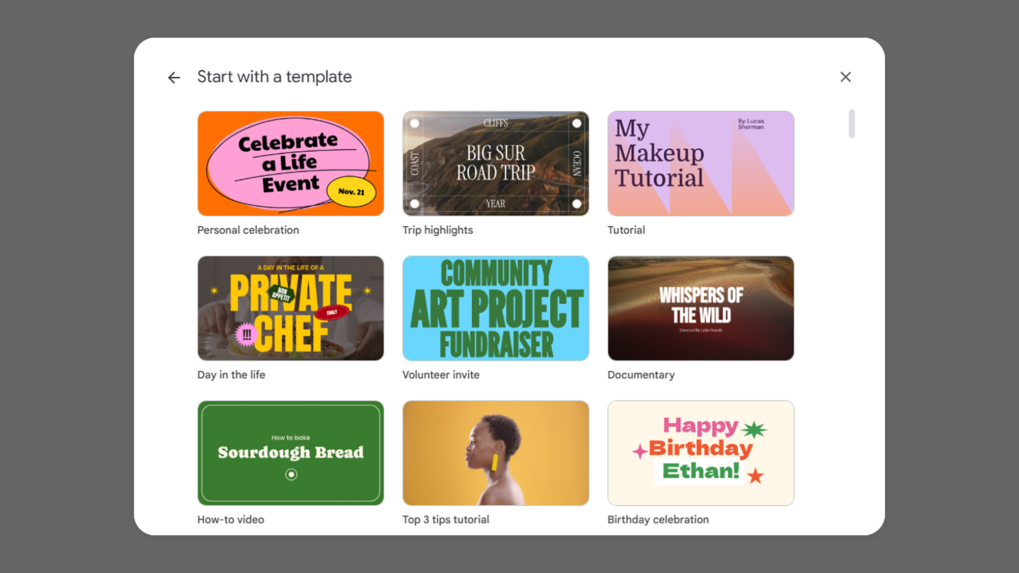 screenshot of templates