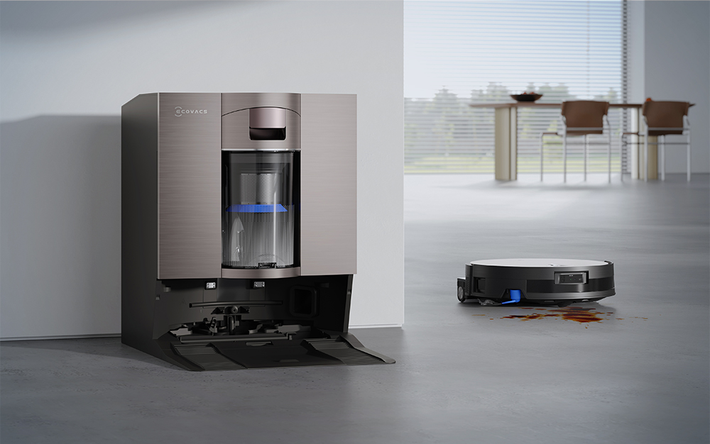 ECOVACS flagship DEEBOT X11 OMNICYCLONE and base station rendered in a modern home