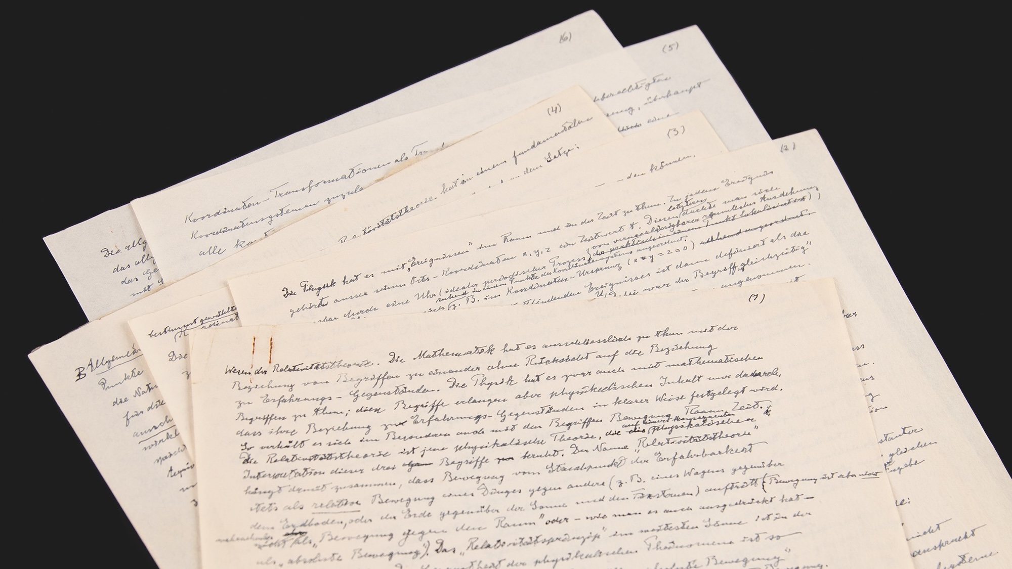 Pile of papers handwritten by Albert Einstein