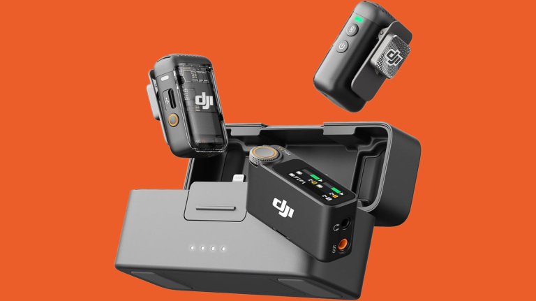 DJI Mic 2 on an orange background