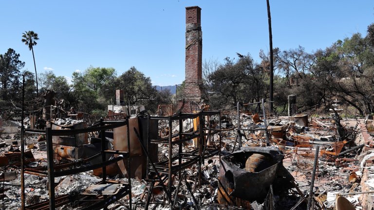 Homes and structures destroyed by the Eaton Fire lie in ruins on March 3, 2025 in Altadena, California.