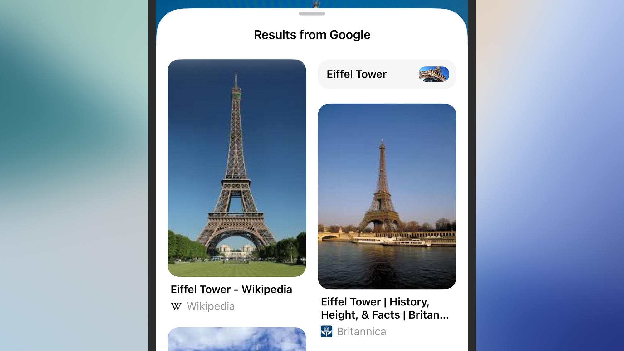 Screenshot of image searches using eiffel tower as example