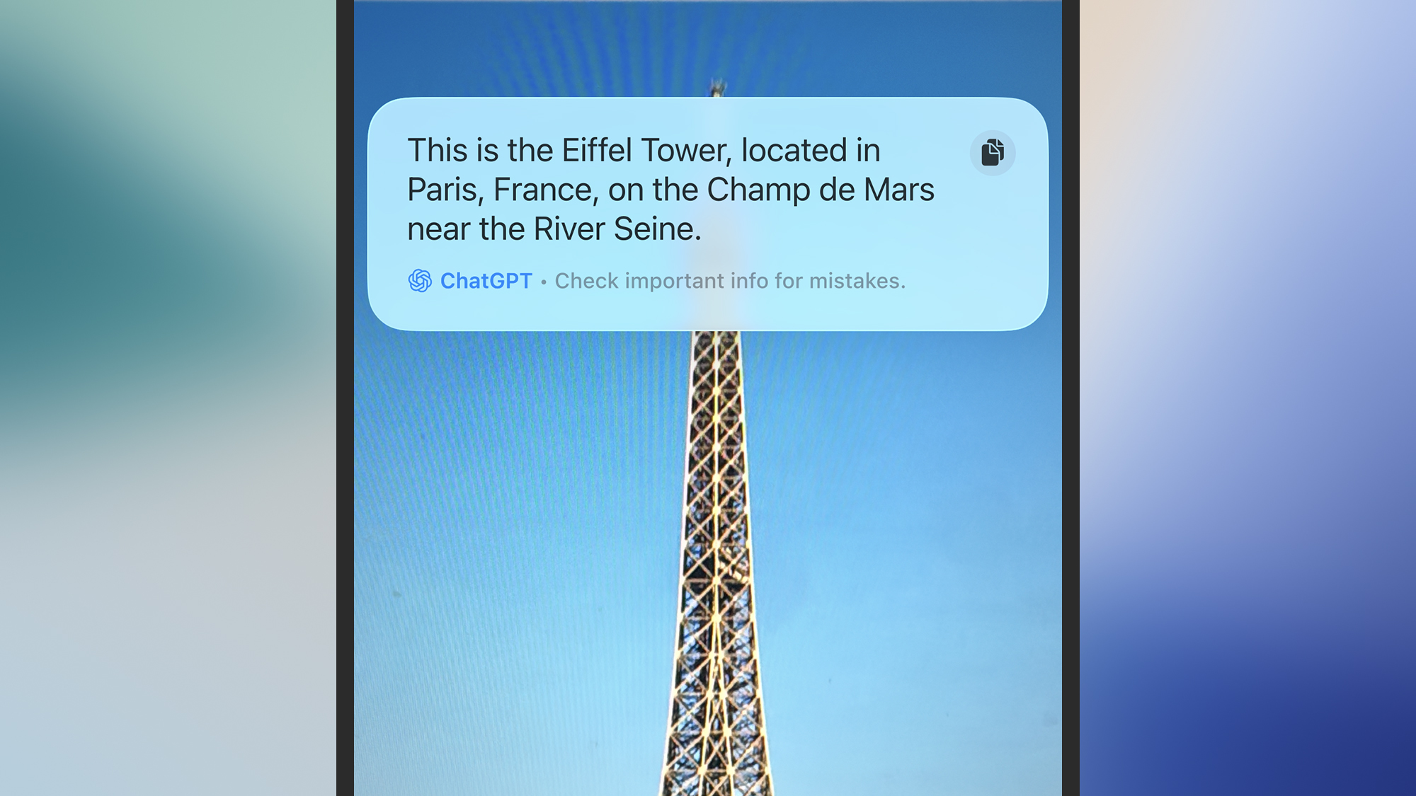 Screenshot of chatgpt being used to provide summary of eiffel tower on iphone