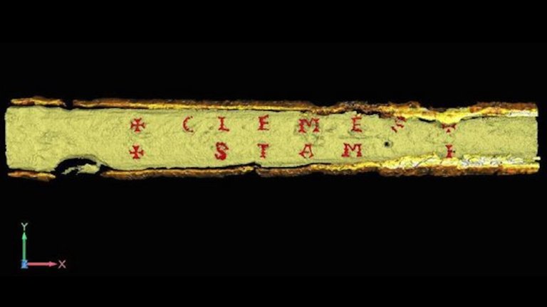 CT scan displaying German sword blade with engraved name on it