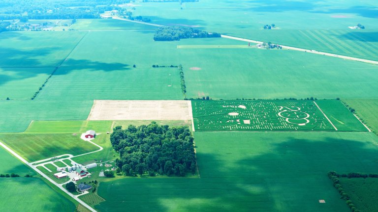 Exploration Acres corn maze seen from aerial photograph