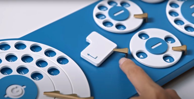 several rotary turns and a hand