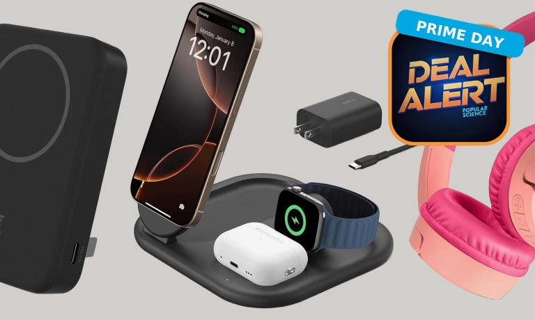 Belkin headphones, portable charger, and charging station