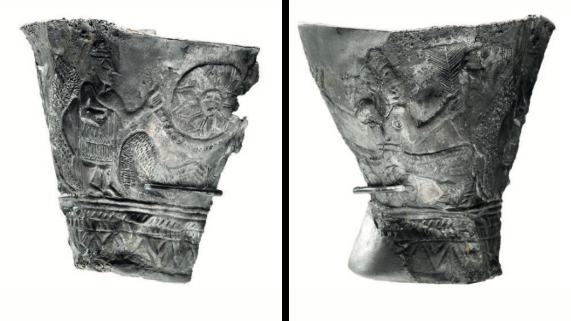 Two sides of the original goblet discovered in 1950. Credit: A recreation of the artwork featured on the cup. Credit: Journal of the Ancient Near Eastern Society "Ex Oriente Lux" (2025)