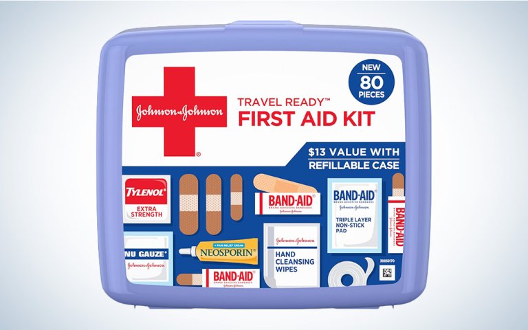 BAND-AID Brand Travel Ready Portable Emergency First Aid Kit for Minor Wound Care FSA explainer product card