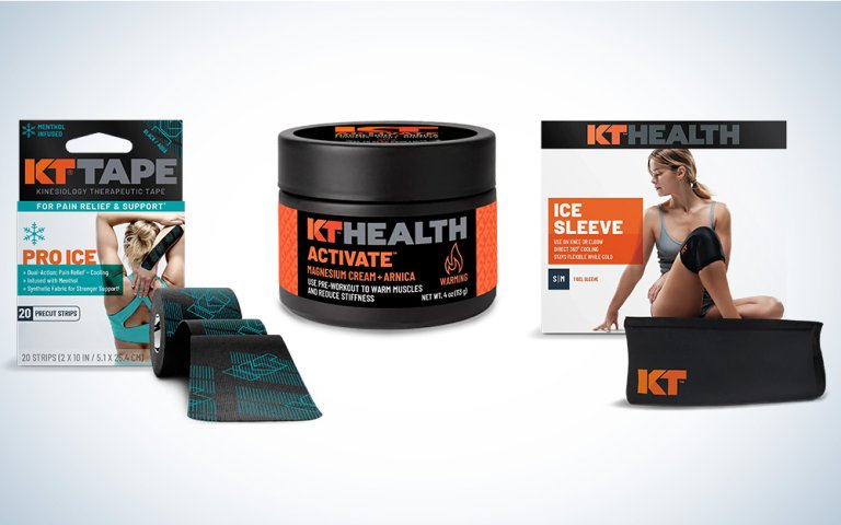 A selection of KT Tape products on a grey gradient