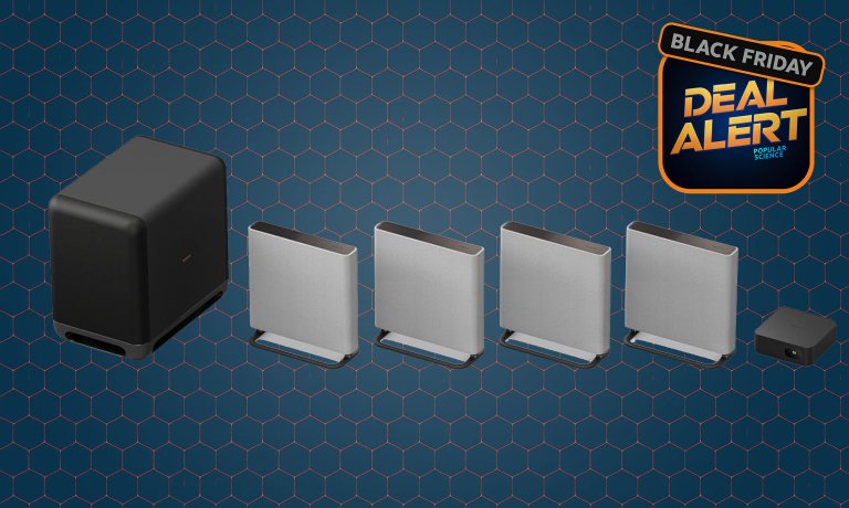 Sony Bravia Quad wireless surround-sound system on a dark blue 2025 black friday Amazon product card
