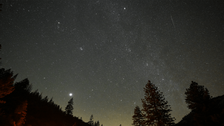 A view of the Geminid meteor shower and stargazing at the Tunnel View of Yosemite National Park on December 14, 2023.