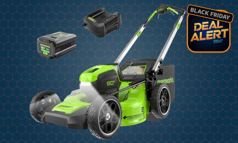 Greenworks mower with batteries on sale for Cyber Monday