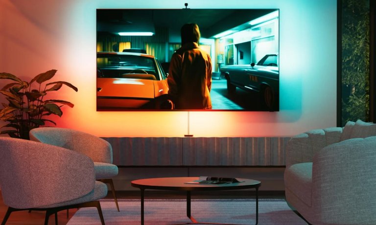 Nanoleaf TV lighting setup in a home with immersion on sale at Walmart