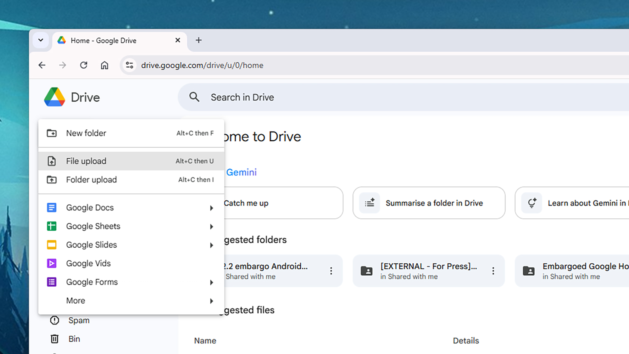 screenshot of google drive