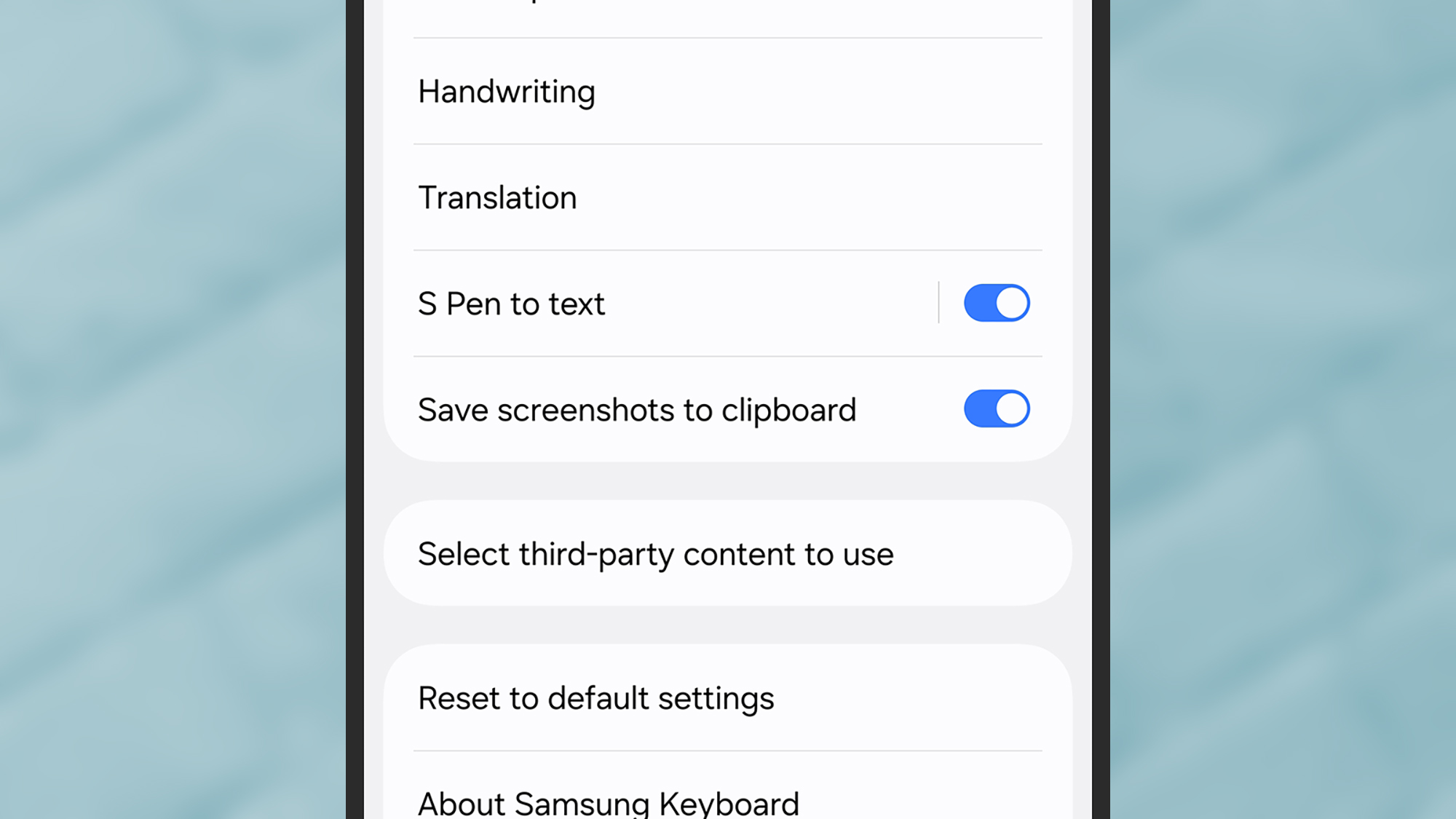 screenshot of samsung keyboard settings