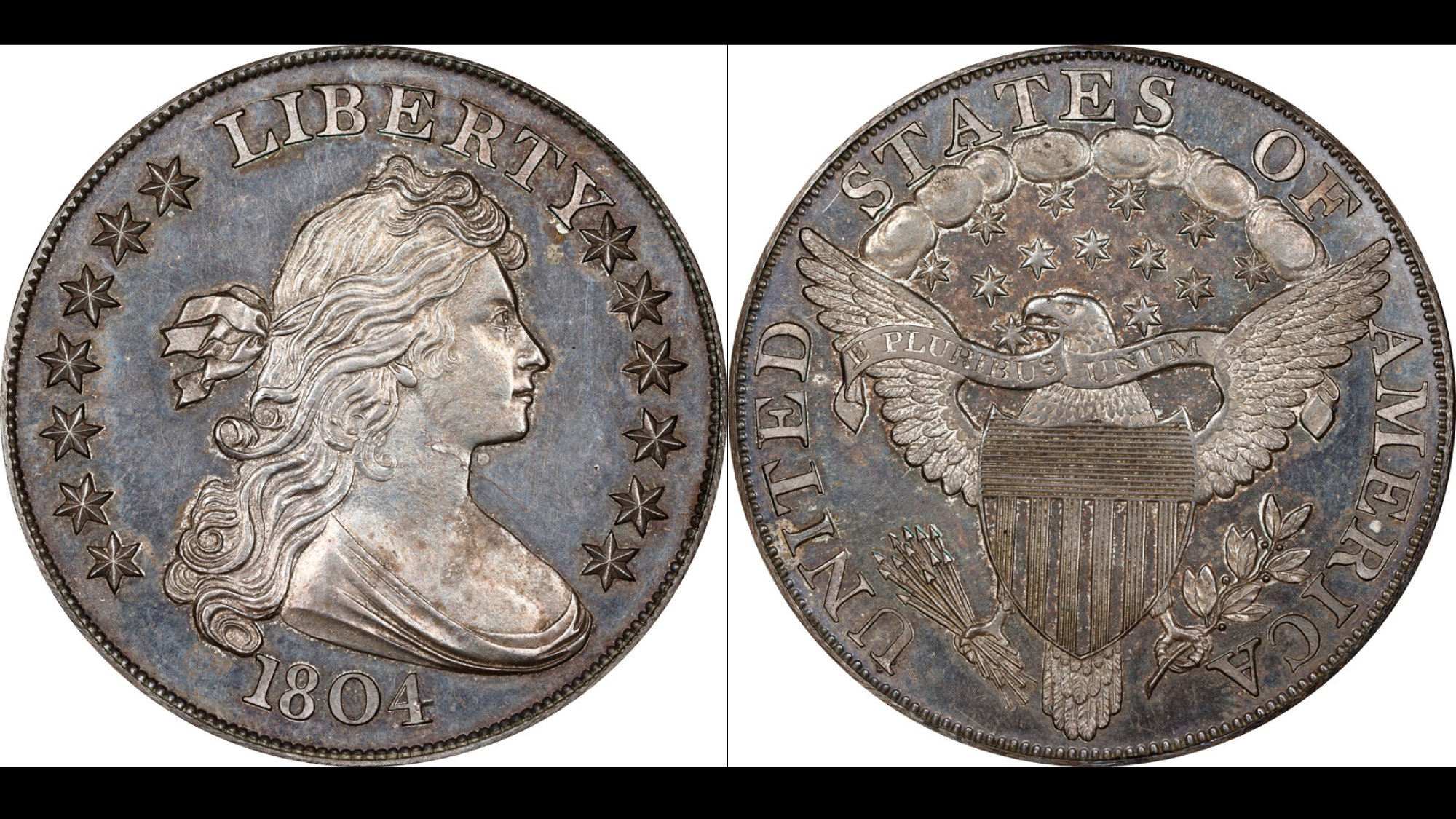 1804 dollar seen from the front and back of the coin.