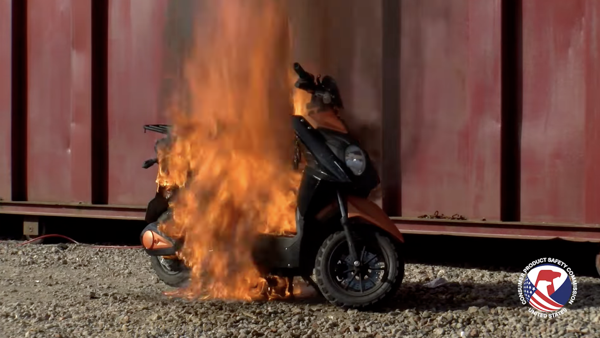 E-scooter on fire in safety demonstration video from CPSC