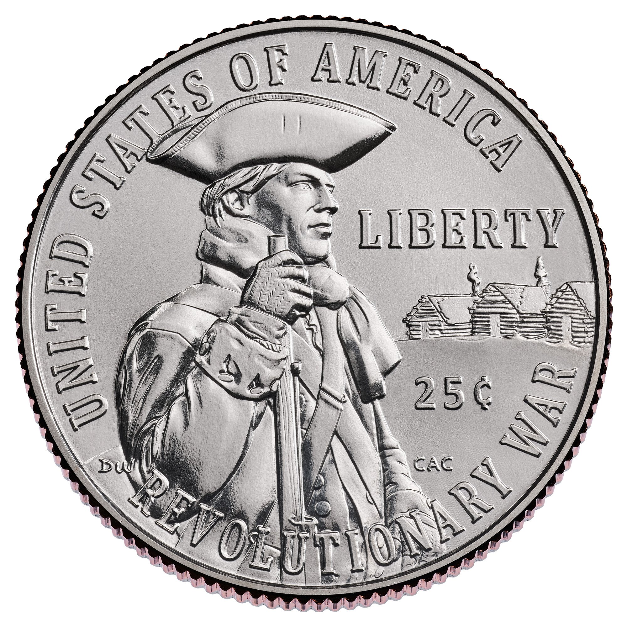 quarter depicting an American Revolutionary soldier with a long musket