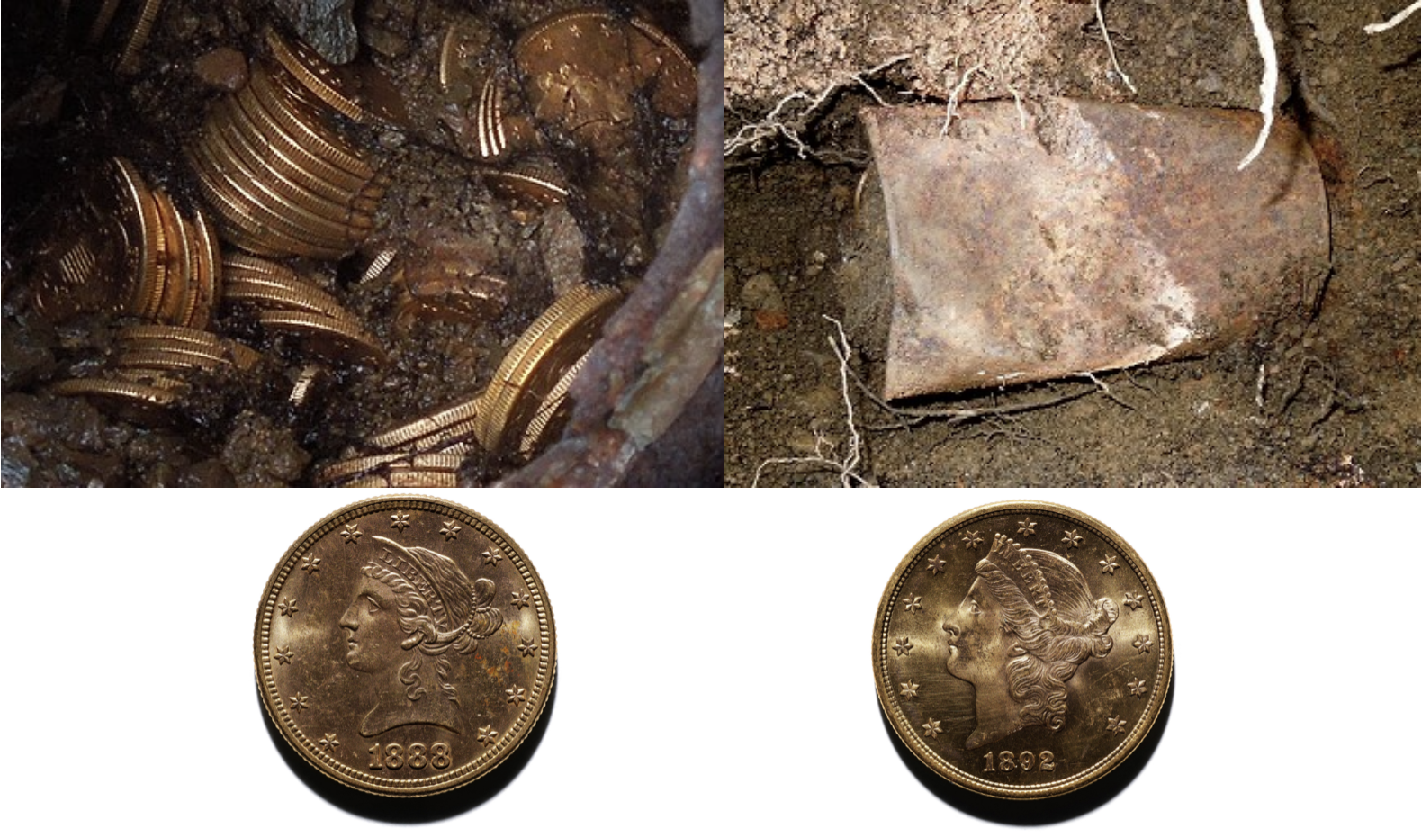 coins in dirt and a can in dirt