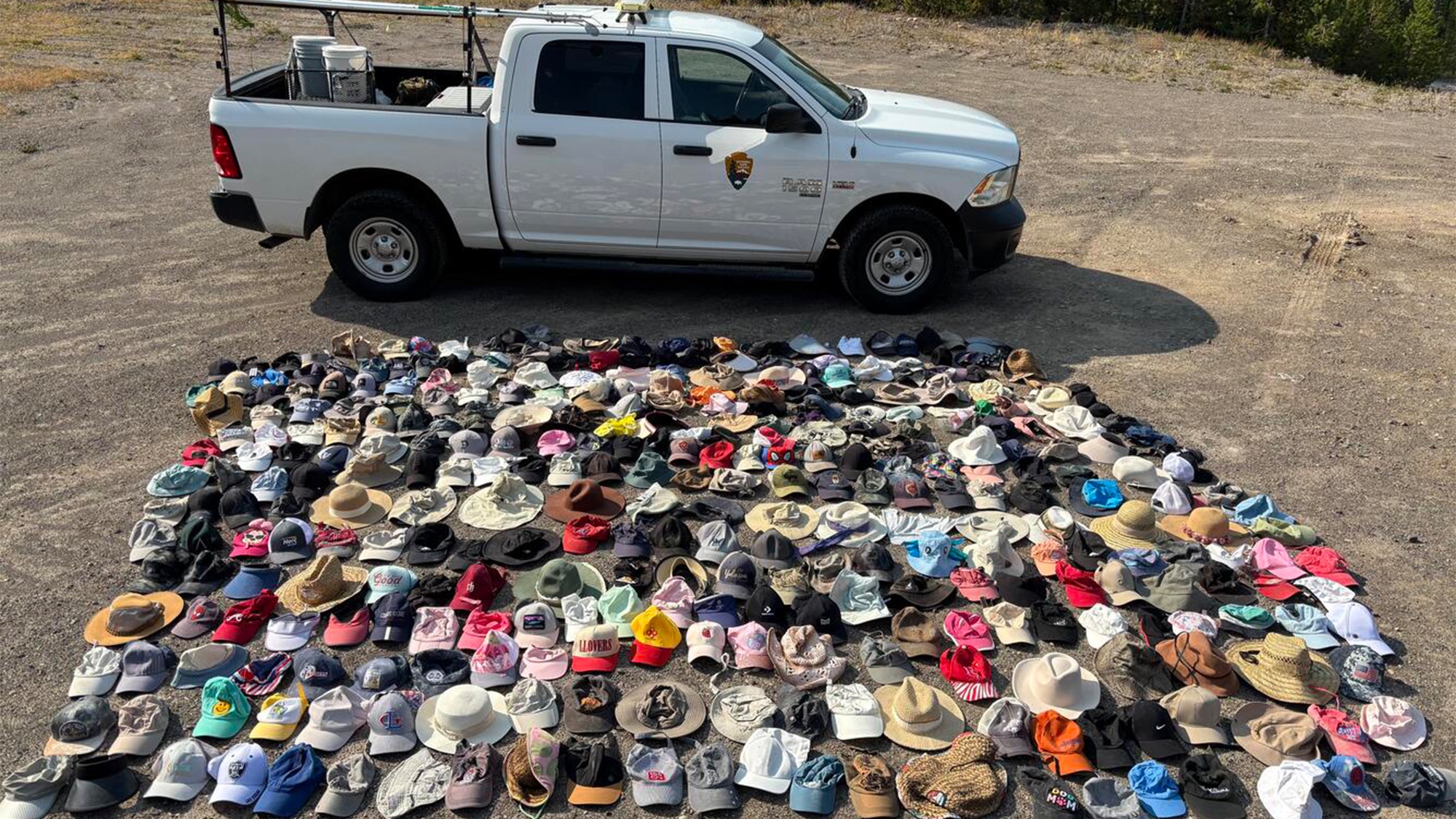 hats in front of a truck