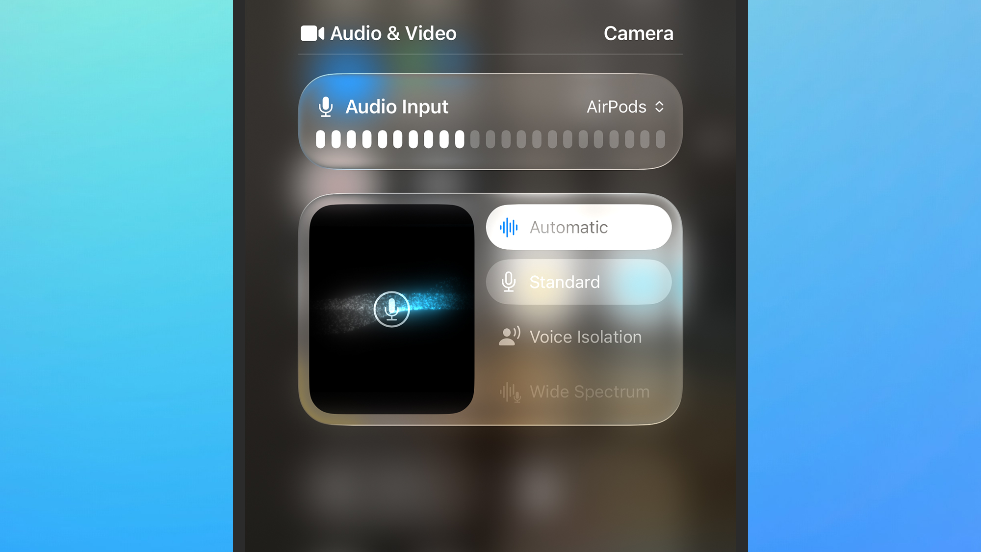 screenshot of audio input options